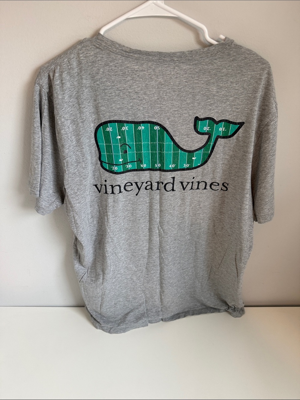 Vineyard Vines Light Gray Pocket Tee with Teal Whale